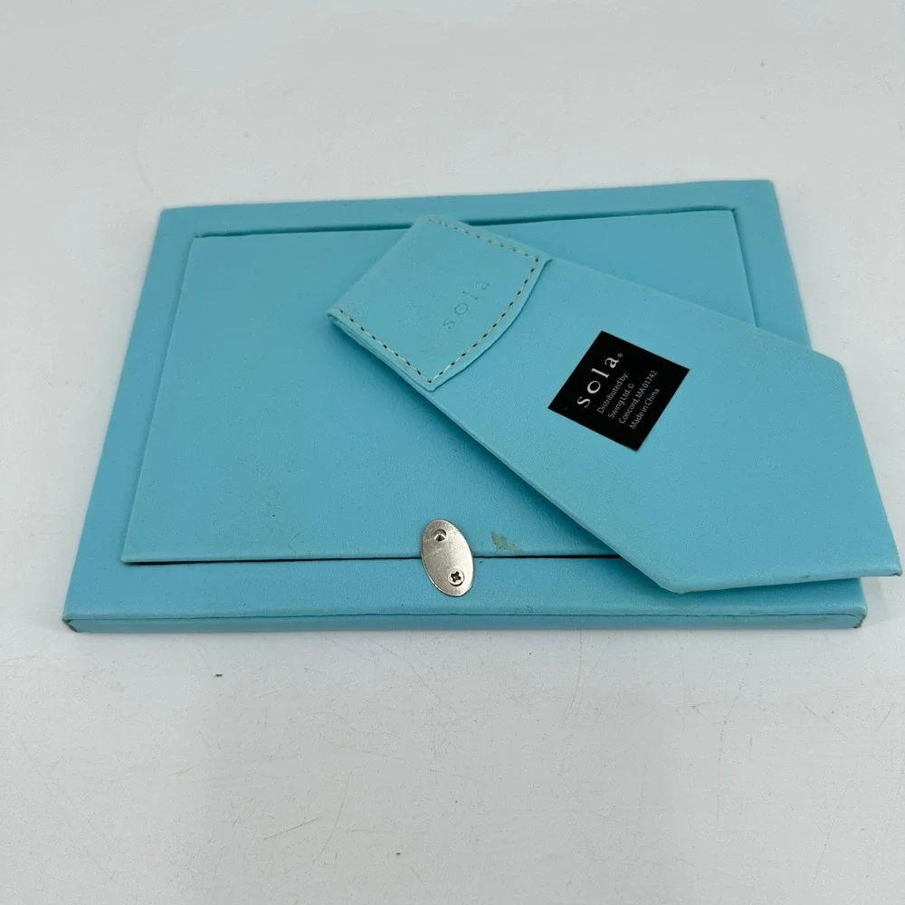 Sola Turquoise Blue Leather Family Picture Frame with White Border Stitched